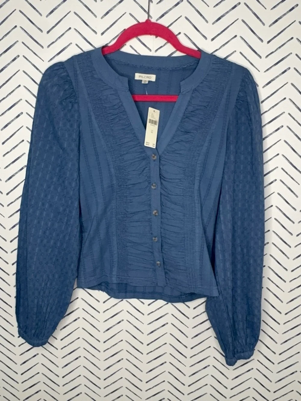 NWT Anthropologie Pilcro Long-Sleeve Reworked Buttondown Top Blue XS - Picture 2 of 9